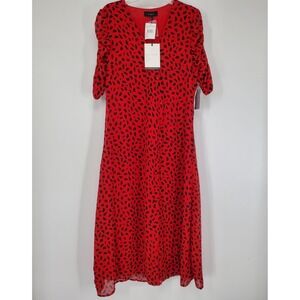Women's En Saison Red Printed Midi Dress Size Large NEW A11